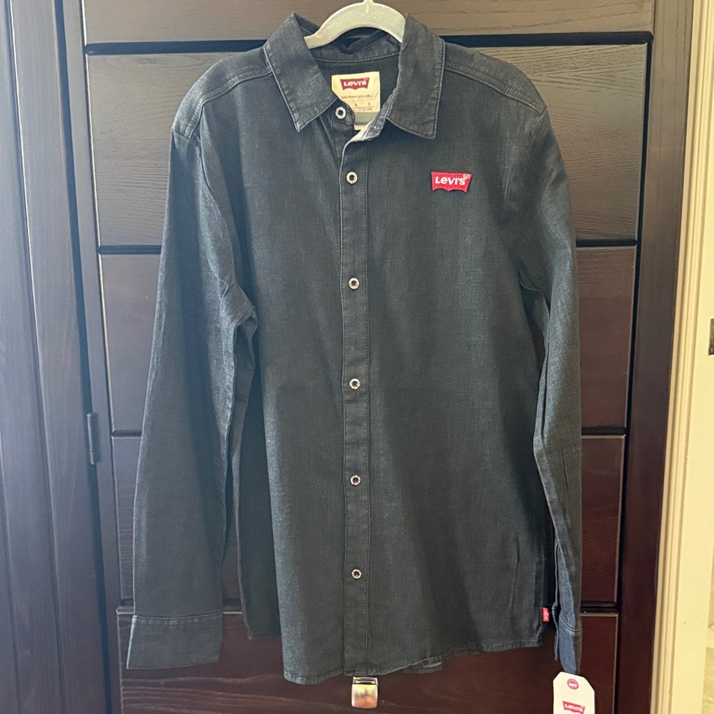 Levi's Kids Black Long Sleeve Button-Down Shirt with Red Logo